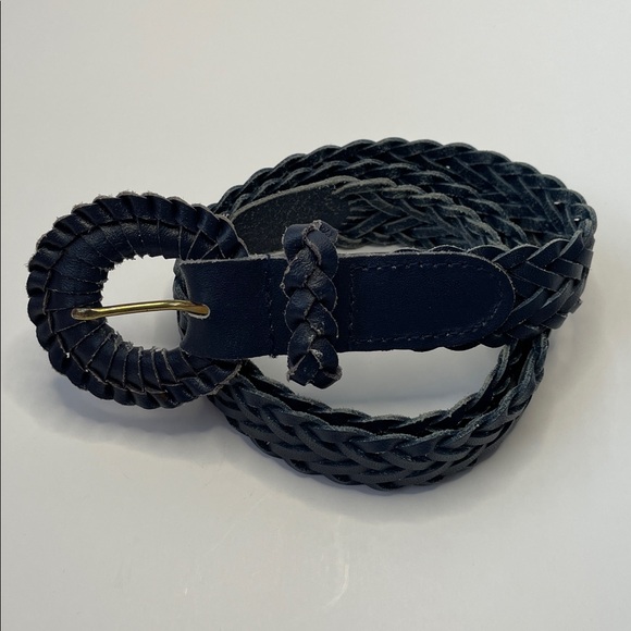 K0609 Accessories - Vintage 1980’s Braided Leather Waist Belt - Navy.  36”